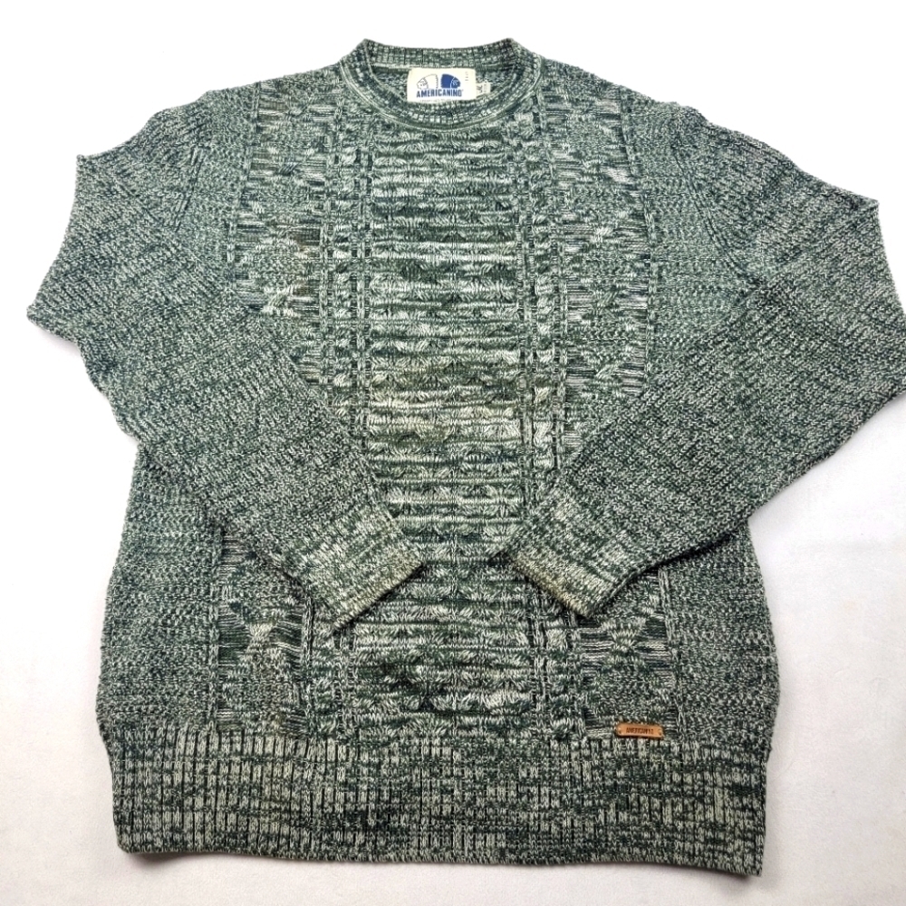 Vintage Americanino Italy 100% Algodon heathered green crew neck sweater B26
